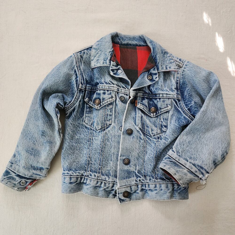 Vintage Levi's Flannel Lined Distressed Jean Jacket Orange Tab 4t